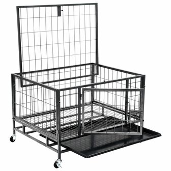 Hondenbench met wielen robuust 82x66x56 cm staal
