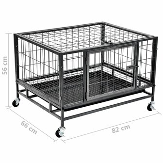 Hondenbench met wielen robuust 82x66x56 cm staal