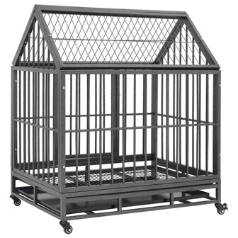 Hondenbench met wielen en dak 92x62x106 cm staal