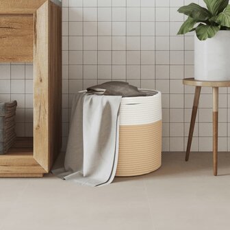 Opbergmand &Oslash; 40x35 cm katoen beige en wit