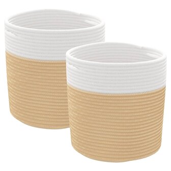Opbergmanden 2 st &Oslash; 28x28 cm katoen beige en wit