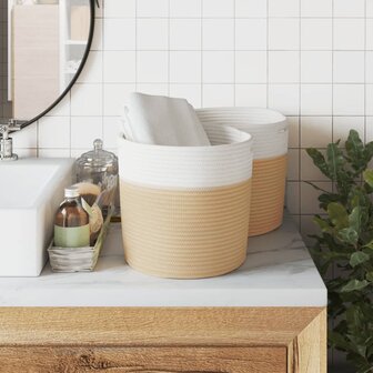 Opbergmanden 2 st &Oslash; 28x28 cm katoen beige en wit