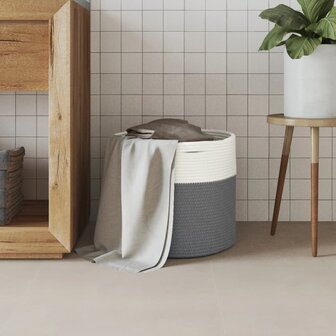 Opbergmand &Oslash; 40x35 cm katoen grijs en wit