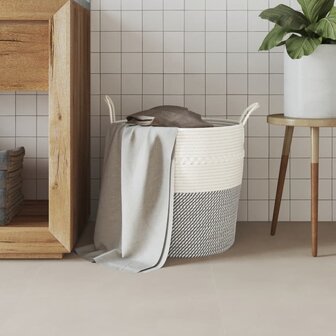 Opbergmand &Oslash; 43x38 cm katoen grijs en wit