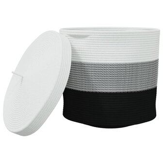 Opbergmand met deksel &Oslash; 40x35 cm katoen wit en zwart