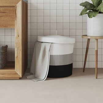 Opbergmand met deksel &Oslash; 40x35 cm katoen wit en zwart