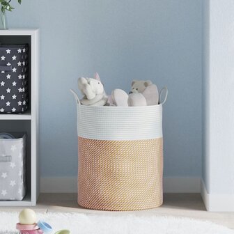 Opbergmand &Oslash; 38x46 cm katoen bruin en wit