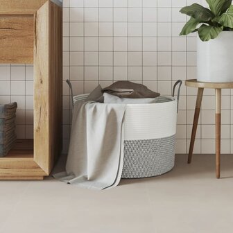 Opbergmand &Oslash; 51x33 cm katoen grijs en wit