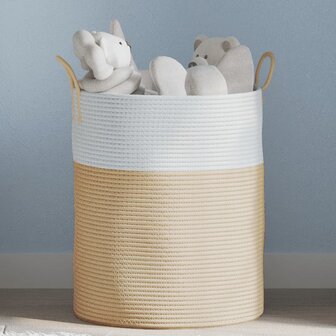 Opbergmand &Oslash; 38x46 cm katoen beige en wit
