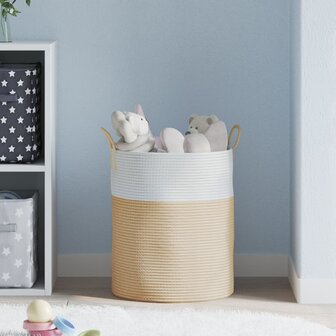 Opbergmand &Oslash; 38x46 cm katoen beige en wit