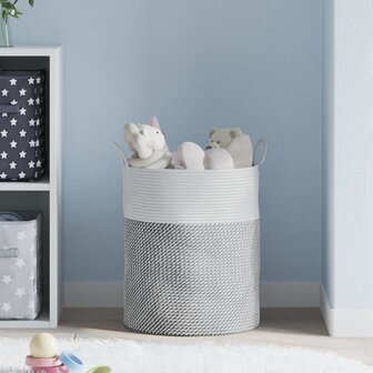 Opbergmand &Oslash; 38x46 cm katoen grijs en wit