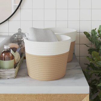 Opbergmanden 2 st &Oslash; 24x18 cm katoen beige en wit