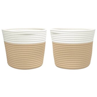 Opbergmanden 2 st &Oslash; 24x18 cm katoen beige en wit