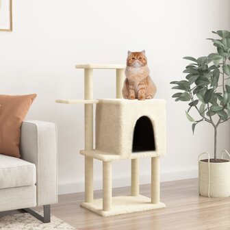 Kattenmeubel met sisal krabpalen 97 cm cr&egrave;mekleurig