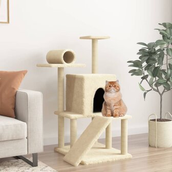 Kattenmeubel met sisal krabpalen 110,5 cm cr&egrave;mekleurig