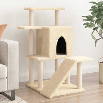 Kattenmeubel met sisal krabpalen 97 cm cr&egrave;mekleurig