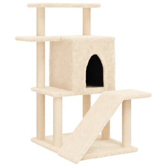 Kattenmeubel met sisal krabpalen 97 cm cr&egrave;mekleurig