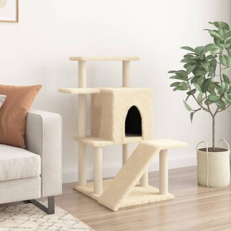 Kattenmeubel met sisal krabpalen 97 cm cr&egrave;mekleurig