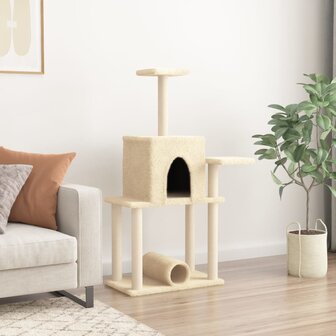 Kattenmeubel met sisal krabpalen 122 cm cr&egrave;mekleurig
