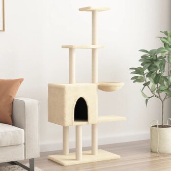 Kattenmeubel met sisal krabpalen 145 cm cr&egrave;mekleurig