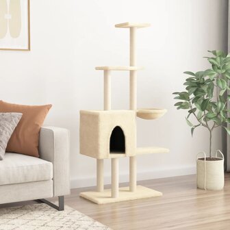 Kattenmeubel met sisal krabpalen 145 cm cr&egrave;mekleurig