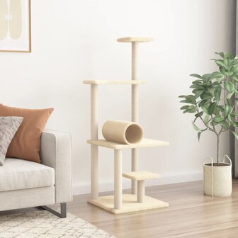 Kattenmeubel met sisal krabpalen 136 cm cr&egrave;mekleurig