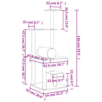 Kattenmeubel met sisal krabpalen 136 cm cr&egrave;mekleurig