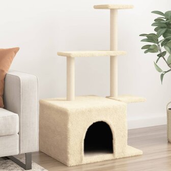 Kattenmeubel met sisal krabpalen 110 cm cr&egrave;mekleurig