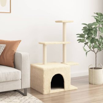 Kattenmeubel met sisal krabpalen 110 cm cr&egrave;mekleurig