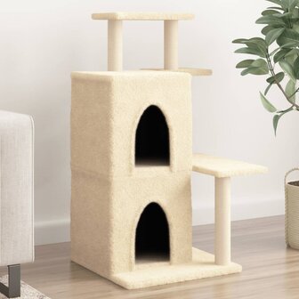 Kattenmeubel met sisal krabpalen 97 cm cr&egrave;mekleurig