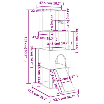 Kattenmeubel met sisal krabpalen 153 cm cr&egrave;mekleurig