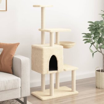 Kattenmeubel met sisal krabpalen 131 cm cr&egrave;mekleurig