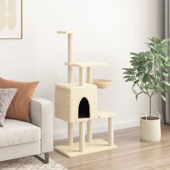 Kattenmeubel met sisal krabpalen 131 cm cr&egrave;mekleurig