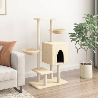 Kattenmeubel met sisal krabpalen 117 cm cr&egrave;mekleurig