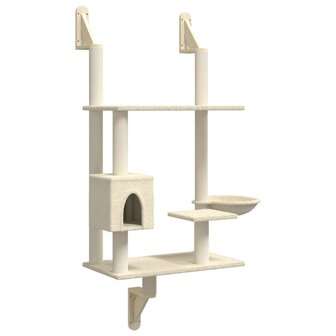 Kattenmeubel wandgemonteerd met krabpaal 153 cm cr&egrave;mekleurig