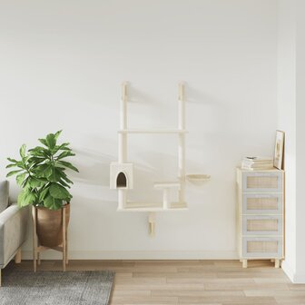 Kattenmeubel wandgemonteerd met krabpaal 153 cm cr&egrave;mekleurig