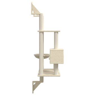 Kattenmeubel wandgemonteerd met krabpaal 153 cm cr&egrave;mekleurig