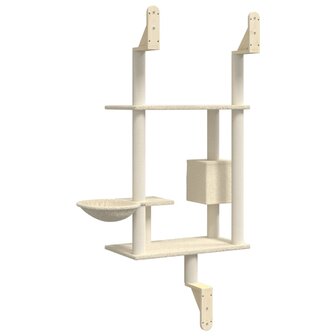 Kattenmeubel wandgemonteerd met krabpaal 153 cm cr&egrave;mekleurig
