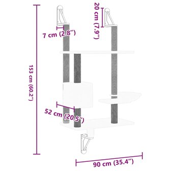 Kattenmeubel wandgemonteerd met krabpaal 153 cm cr&egrave;mekleurig