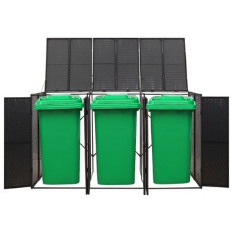 Containerberging driedubbel 207x80x117 cm poly rattan zwart