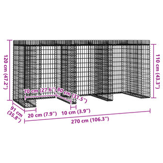 Schanskorf voor vuilnisbak 270x91x120 cm gegalvaniseerd ijzer