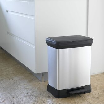 Pedaalemmer Deco rechthoekig 30 L zilverkleurig