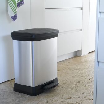 Pedaalemmer Deco rechthoekig 30 L zilverkleurig