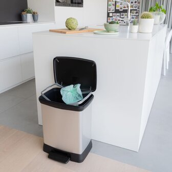 Pedaalemmer Deco rechthoekig 30 L zilverkleurig