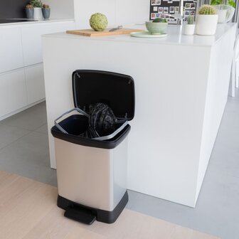 Pedaalemmer Deco rechthoekig 30 L zilverkleurig