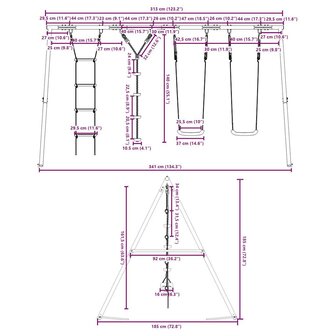 Schommelset met schommels, ladder en klimtouw met schijven