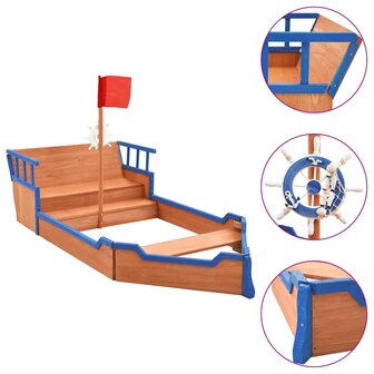 Zandbak piratenschip 190x94,5x101 cm vurenhout