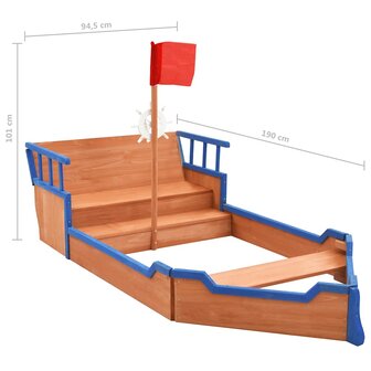 Zandbak piratenschip 190x94,5x101 cm vurenhout
