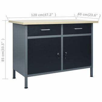 Werkbank met drie wandpanelen en een kast