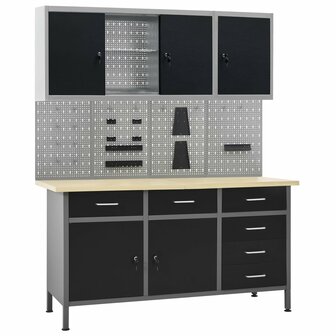 Werkbank met vier wandpanelen en twee kasten